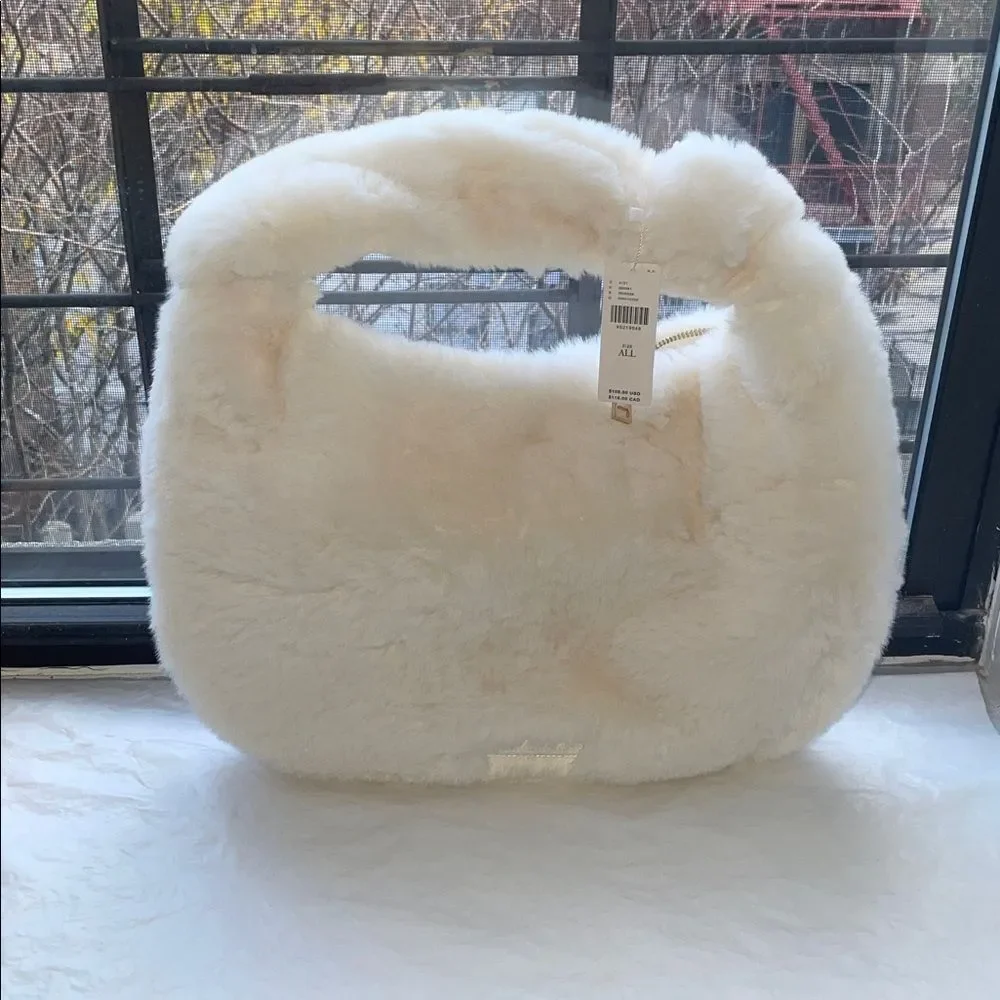 ❤️ANTHROPOLOGIE - Melie Bianco Faux Fur Cozy White Handbag NWT - Picture 4 of 6